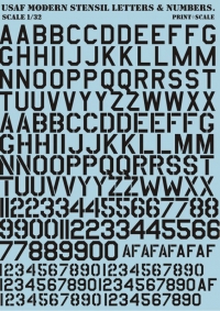 USAF modern stencil letters and numbers».Black.Wet decal